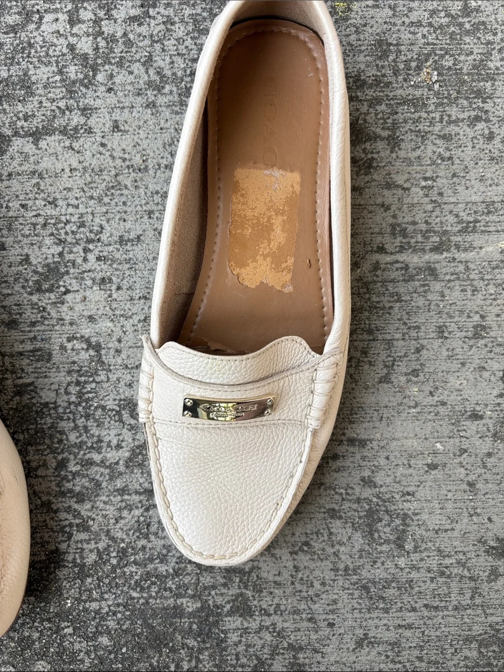 Coach Leather Slip-On Loafers in Cream with Gold Accent